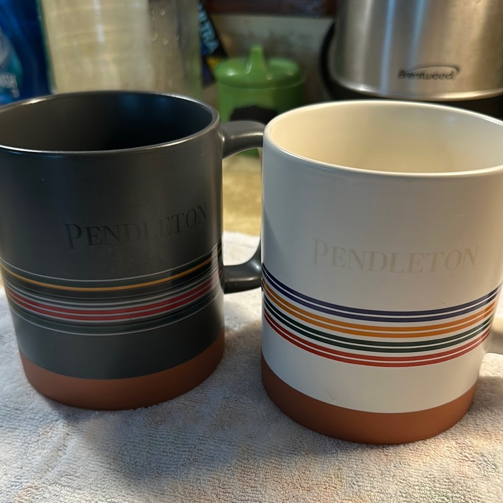 Pendleton Black and Cream Ceramic Mugs with Stripes